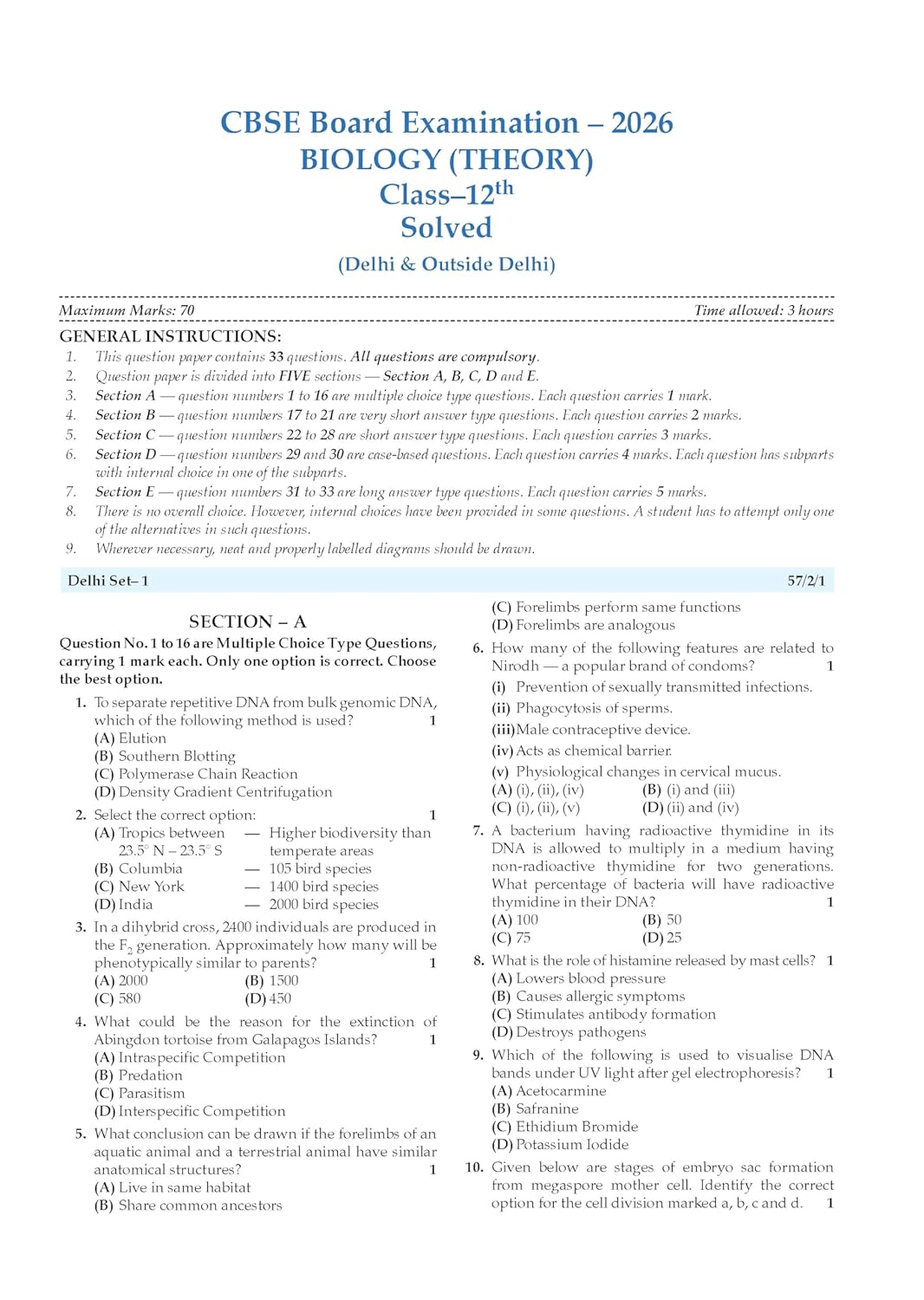 Oswaal CBSE Class 12 Biology Question Bank | Chapter & Topic-wise Solved Papers (2017–2026) | Based on Latest Syllabus (April 2026) | Includes 2026 ... [Apr 09, 2026] Oswaal Editorial Board