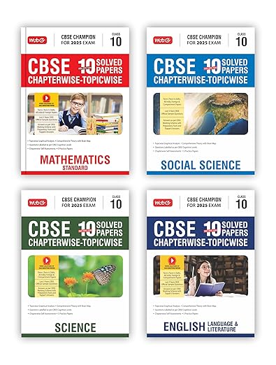 MTG CBSE 10 Years (2024-2015) Chapterwise Topicwise Solved Papers With Question Bank Class 10 Science, Mathematics, English & Social-Science (Set of 4 Books) - CBSE Champion For 2025 Exam | Video Solution of PYQs [Paperback] MTG Editorial Board