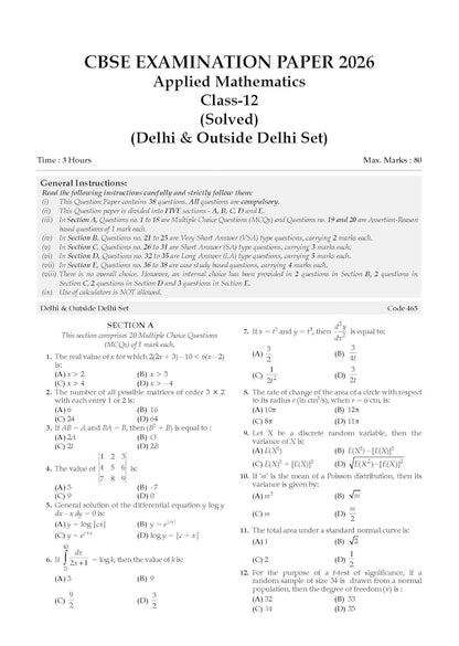 Oswaal CBSE Class 12 Applied Mathematics Question Bank | Chapter & Topic-wise Solved Papers (2017–2026) | Based on Latest Syllabus (April 2026) | Includes 2026 Papers | For 2027 Exam