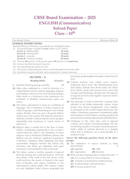 Oswaal CBSE Question Bank Chapterwise and Topicwise SOLVED PAPERS Class 10 ENGLISH COMMUNICATIVE For Exam 2026
