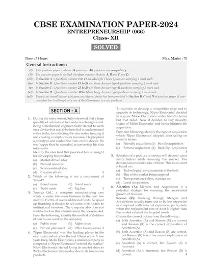 Oswaal CBSE Question Bank Chapterwise and Topicwise SOLVED PAPERS Class 12 Entrepreneurship For Exam 2026