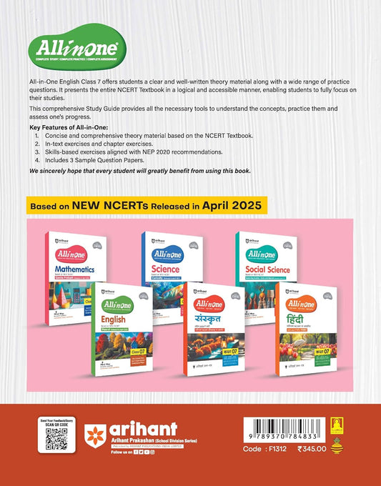 Arihant All in One English Class 7 for CBSE Exam 2025-26 | Based on the latest NCERT | Mind Map in Each Chapter | All types of Questions, MCQs, and Sample Question Papers