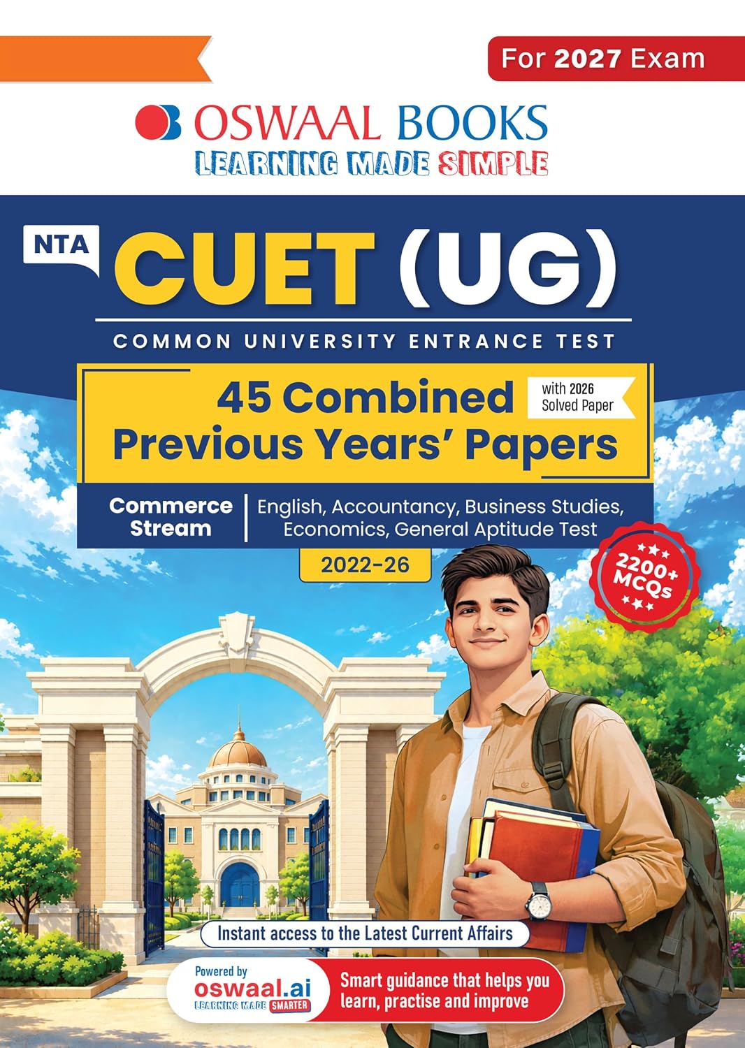Oswaal NTA CUET (UG) 45 Combined Previous Years’ Papers l Commerce Stream | PYQs (2022–2026) NCERT aligned MCQs | For 2027 Exam | With Oswaal AI