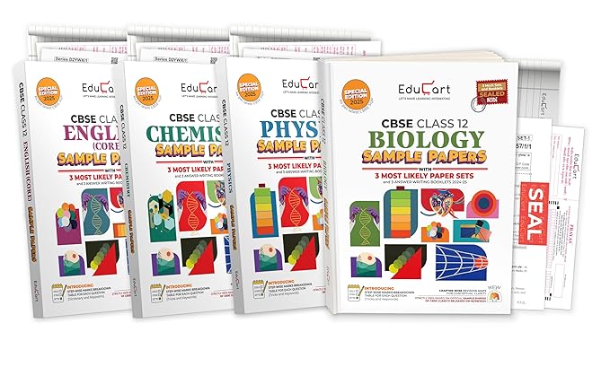 Educart CBSE Class 12 Sample Papers Bundle (2024-25) - Physics, Chemistry, Biology, & English (With exclusive CBSE Mock Booklets for 2025 Exam)