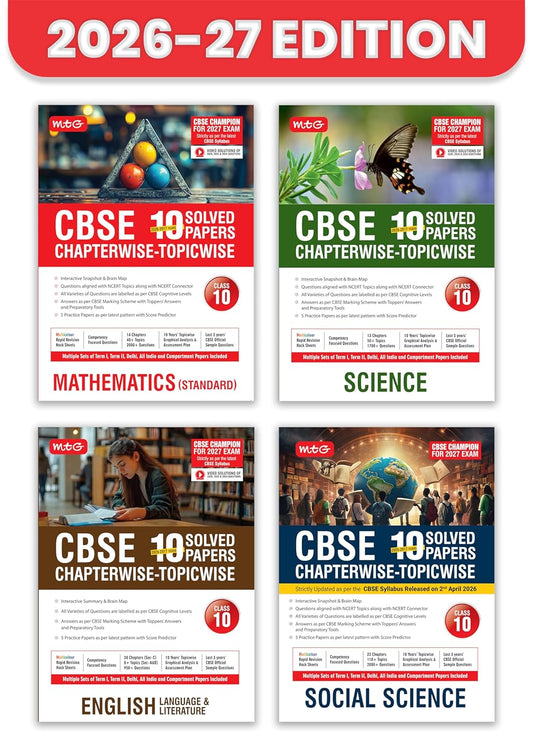 MTG CBSE Class 10 PYQs Book | 10 Years (2026-2017) Chapterwise Topicwise Solved Papers Mathematics, Science, English & Social-Science (Set of 4 Books) ... | CBSE Sample Paper (As Per Latest Pattern)