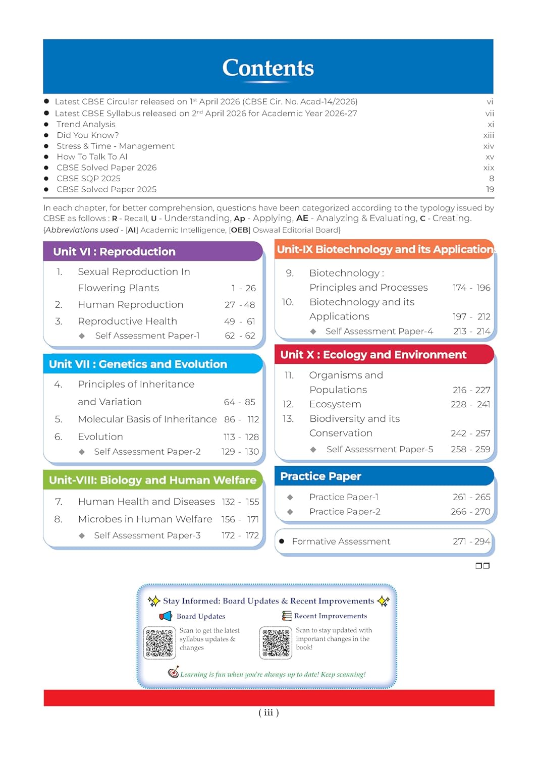 Oswaal CBSE Class 12 Biology Question Bank | Chapter & Topic-wise Solved Papers (2017–2026) | Based on Latest Syllabus (April 2026) | Includes 2026 ... [Apr 09, 2026] Oswaal Editorial Board