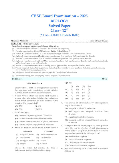 Oswaal CBSE Question Bank Chapterwise and Topicwise SOLVED PAPERS Class 12 Biology For Exam 2026