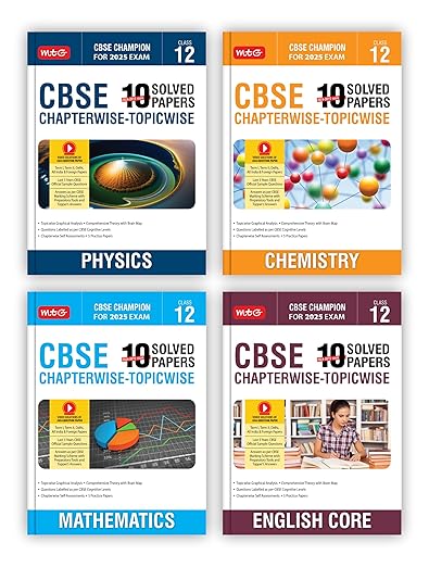 MTG CBSE 10 Years (2024-2015) Chapterwise Topicwise Solved Papers With Question Bank Class 12 Physics, Chemistry, Mathematics, English (Set of 4 Books) - CBSE Champion For 2025 Exam | Video Solution of PYQs [Paperback] MTG Editorial Board