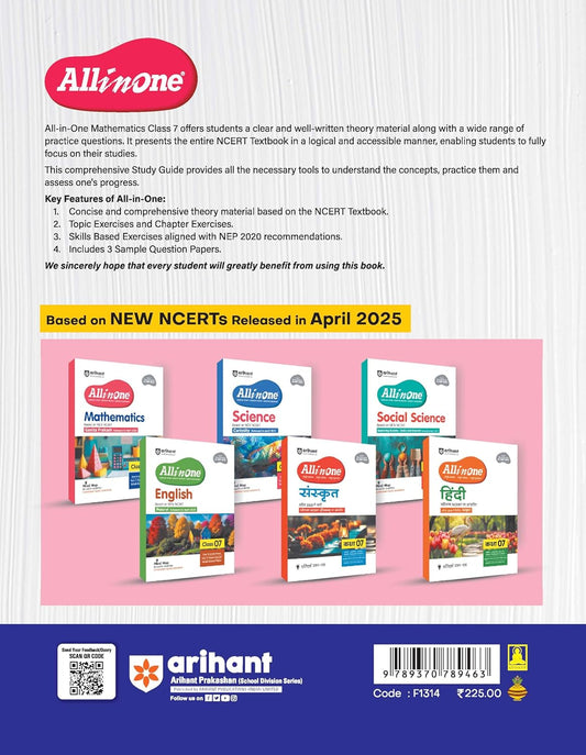 Arihant All in One Mathematics Class 7 for CBSE Exam 2025-26 | Latest NCERT-Based Book | Full Syllabus Coverage with Chapterwise Theory, Grammar, Writing, Practice & Sample Papers