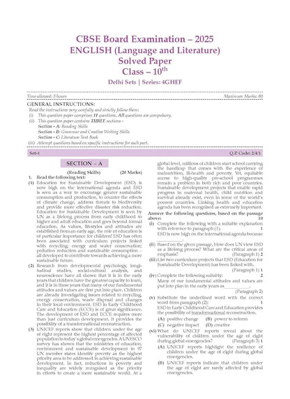 Oswaal CBSE Question Bank Chapterwise and Topicwise SOLVED PAPERS Class 10 ENGLISH LANGUAGE & LITERATURE For Exam 2026