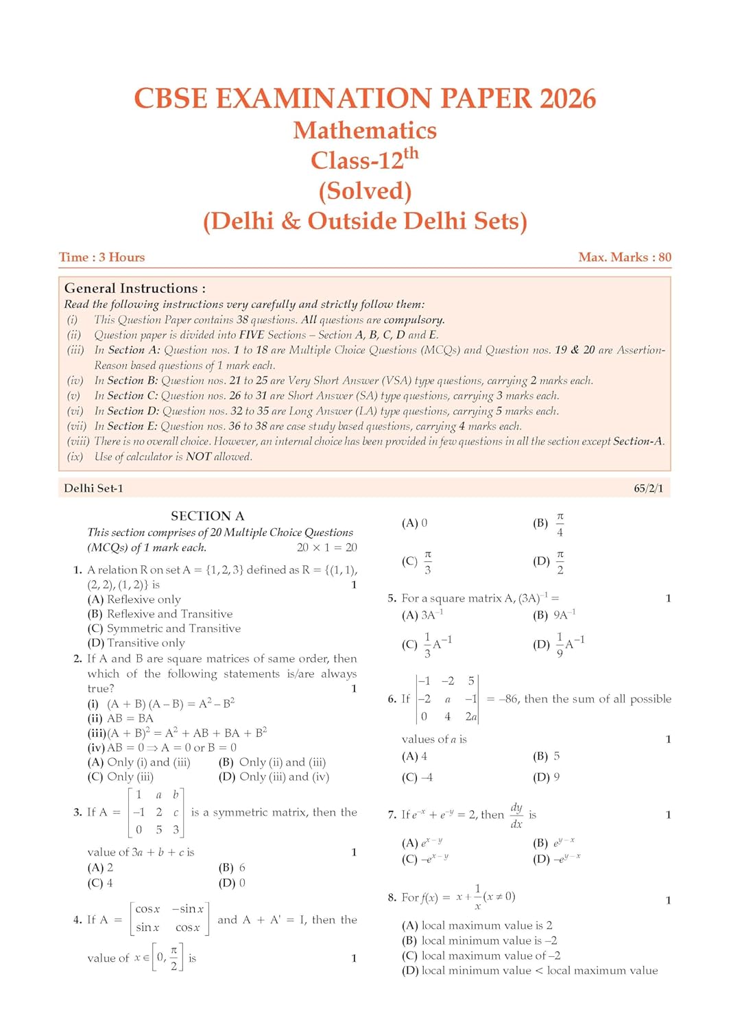Oswaal CBSE Class 12 Mathematics Question Bank | Chapter & Topic-wise Solved Papers (2017–2026) | Based on Latest Syllabus (April 2026) | Includes 2026 Papers | For 2027 Exam