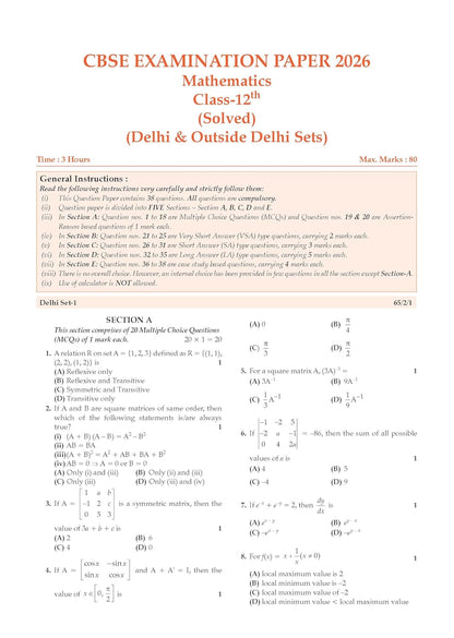 Oswaal CBSE Class 12 Mathematics Question Bank | Chapter & Topic-wise Solved Papers (2017–2026) | Based on Latest Syllabus (April 2026) | Includes 2026 Papers | For 2027 Exam