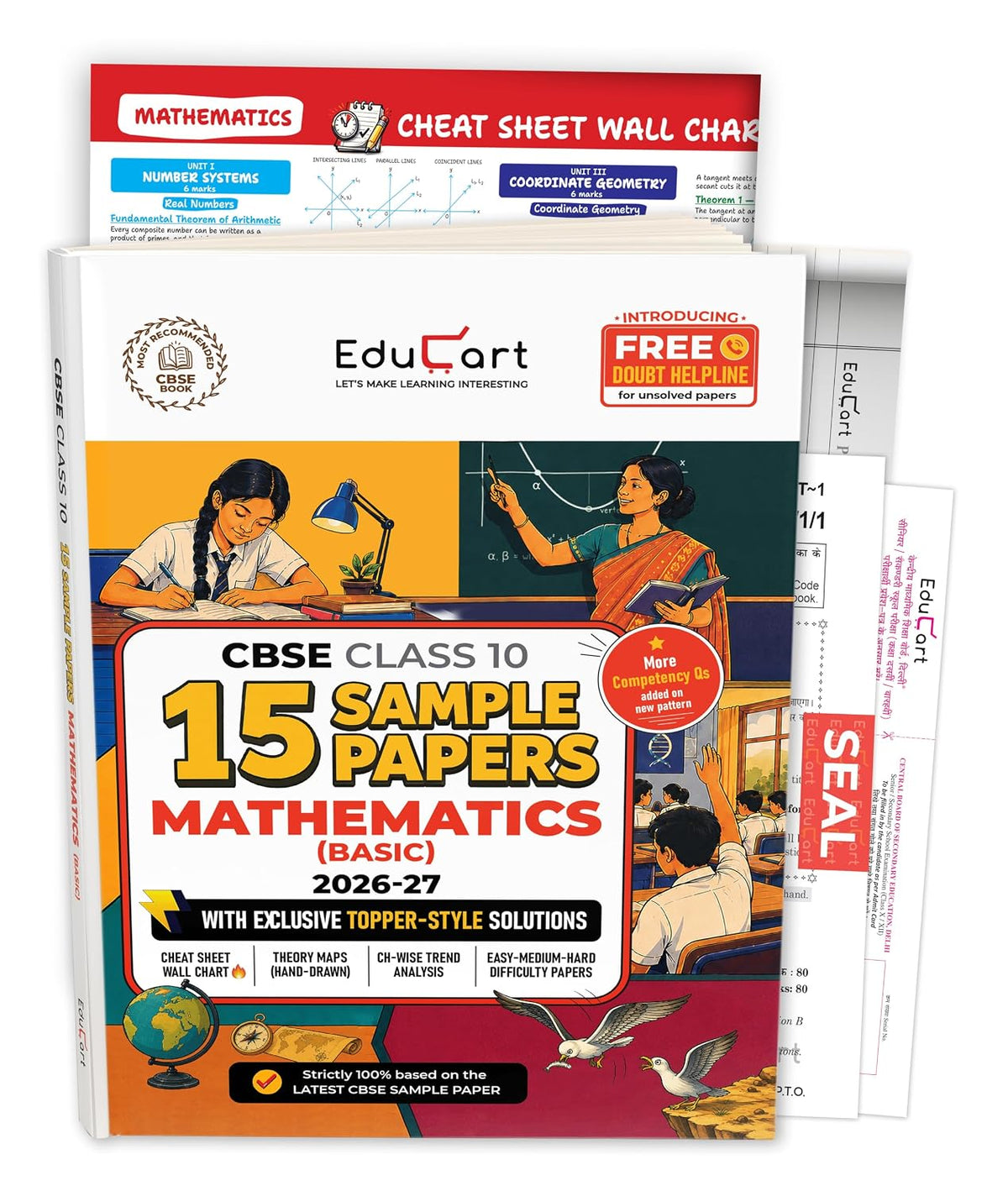Educart CBSE Sample Paper Class 10 2026-27 Mathematics Basic with Topper-Style Solutions & Cheat Sheet Wall Chart | Based on Latest SQP Released 21 Sept | For 2027 Board Exam