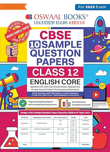 Oswaal CBSE Sample Question Papers Class 12 English Core (For 2025 Exam)