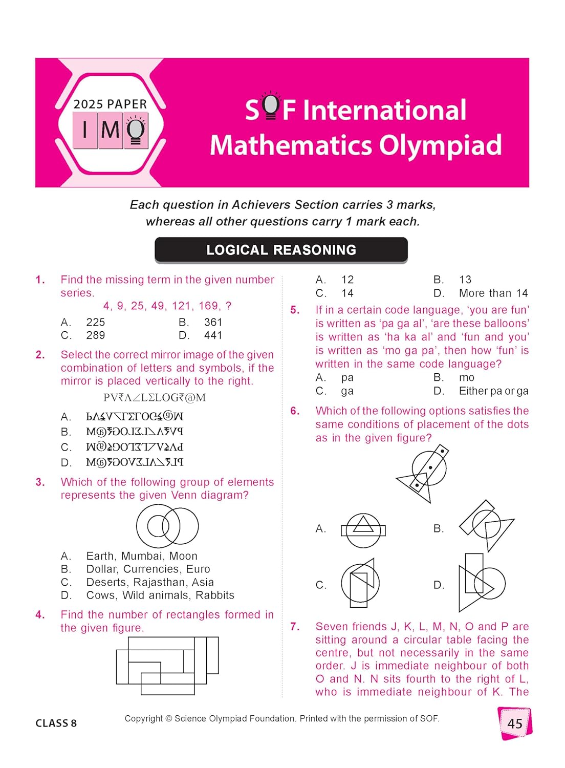 MTG International Mathematics Olympiad (IMO) Workbook Class 8 - Chapter-wise MCQs with Achievers Section - SOF Olympiad Books For 2026-27 Exam