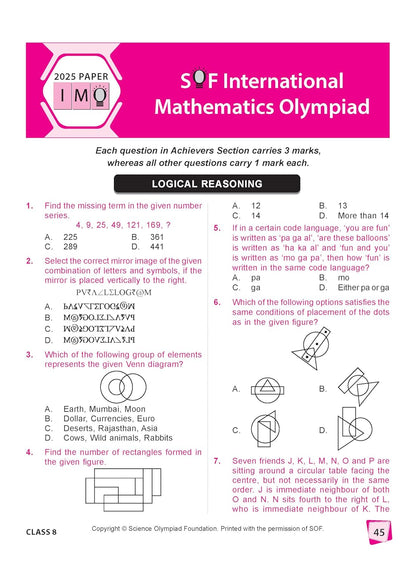 MTG International Mathematics Olympiad (IMO) Workbook Class 8 - Chapter-wise MCQs with Achievers Section - SOF Olympiad Books For 2026-27 Exam