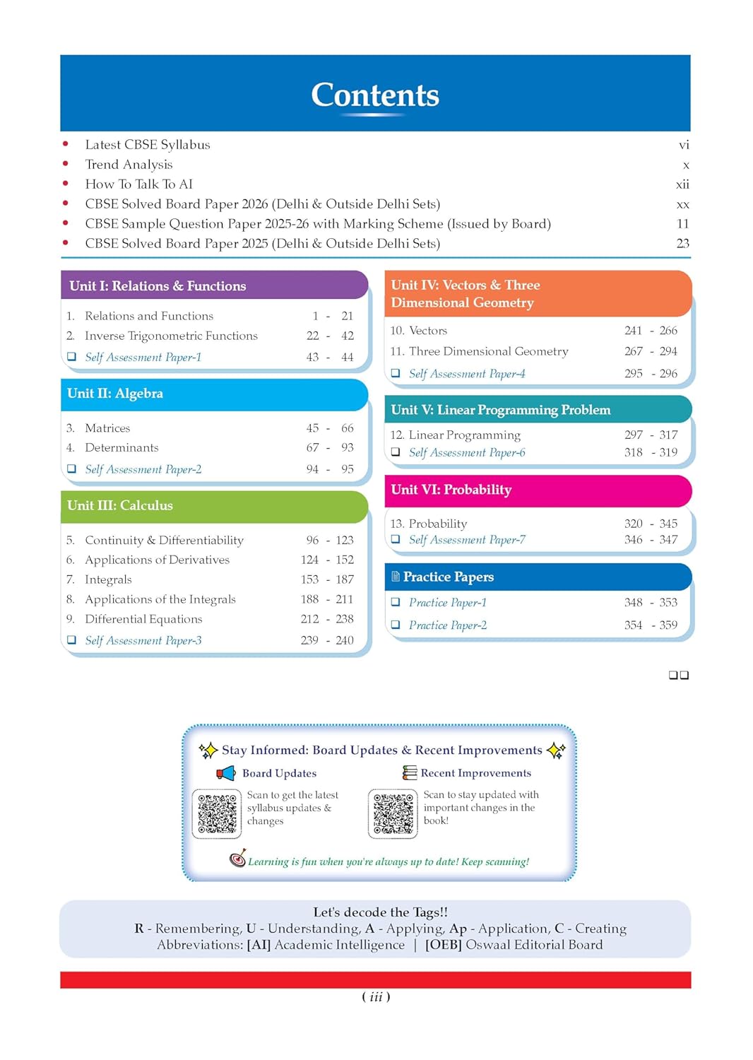 Oswaal CBSE Class 12 Mathematics Question Bank | Chapter & Topic-wise Solved Papers (2017–2026) | Based on Latest Syllabus (April 2026) | Includes 2026 Papers | For 2027 Exam