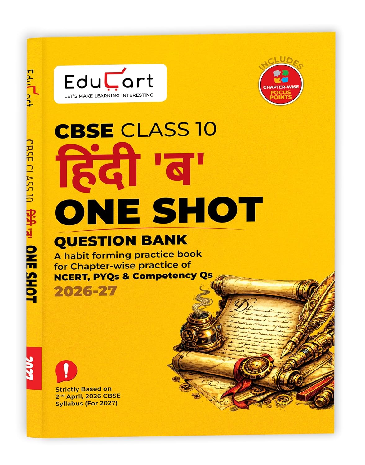 Educart CBSE Class 10 Hindi B One Shot Question Bank 2026–27 | Chapter-wise NCERT Practice, PYQs & Competency-Based Questions | Latest CBSE Syllabus & Board Pattern for 2027 Exam