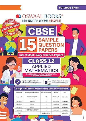 Oswaal CBSE 15 Sample Question Papers Class 12 Applied Mathematics for 2026 Exam | Latest Edition