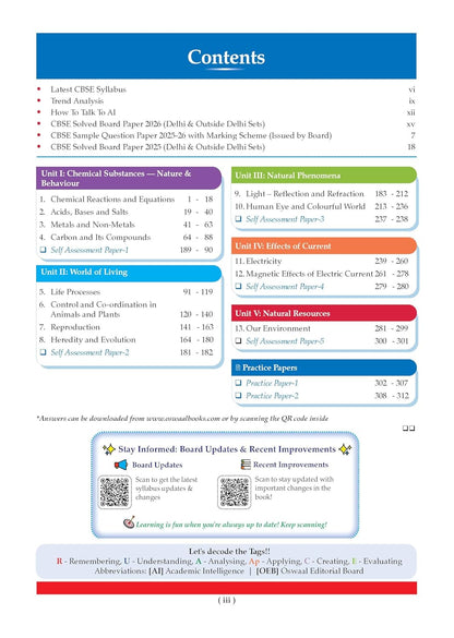 Oswaal CBSE Class 10 Science Question Bank | Chapter & Topic-wise Solved Papers (2017–2026) | Based on Latest Syllabus (April 2026) | Includes 2026 Papers | | For 2027 Exam