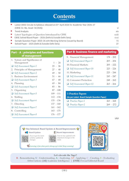 Oswaal CBSE Class 12 Business Studies Question Bank | Chapter & Topic-wise Solved Papers (2017–2026) | Based on Latest Syllabus (April 2026) | Includes 2026 Papers | For 2027 Exam
