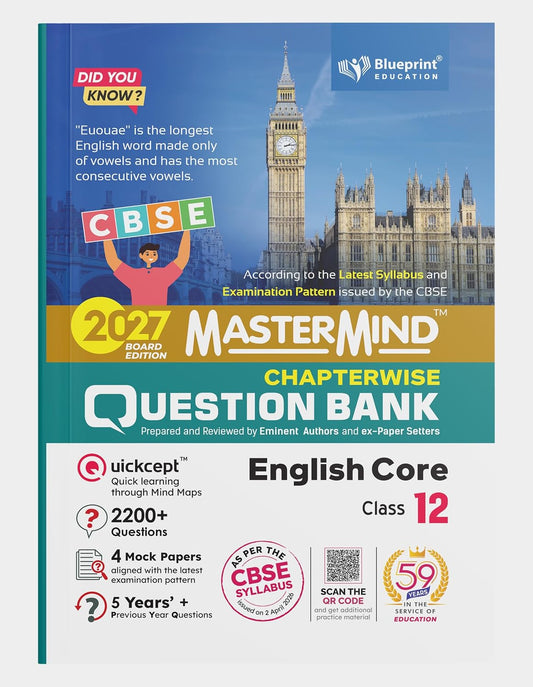 Mastermind CBSE Class 12 English Core Question Bank 2027 Exam With 4 Mock Sample Paper , Years + PYQ , 2200+ Questions Based on New Pattern