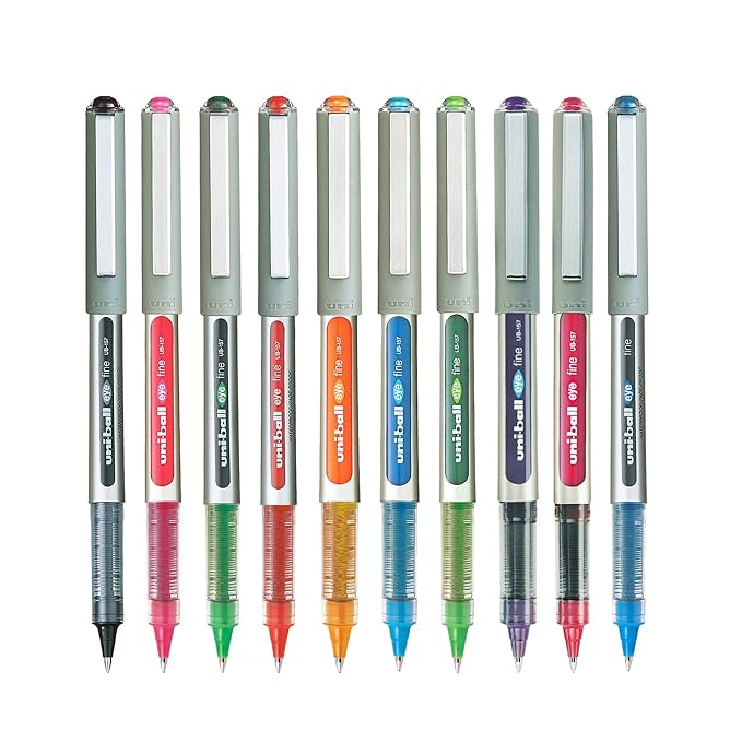 uni-ball Eye UB157 0.7mm Roller Ball Pen | Multicolor Ink, Pack of 10