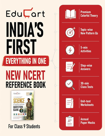 Educart CBSE Class 9 Science Exploration Question Bank 2026–27 | New NCERT Guide and Most Important Reference Book for 2027 (with worksheets and sample papers extra)