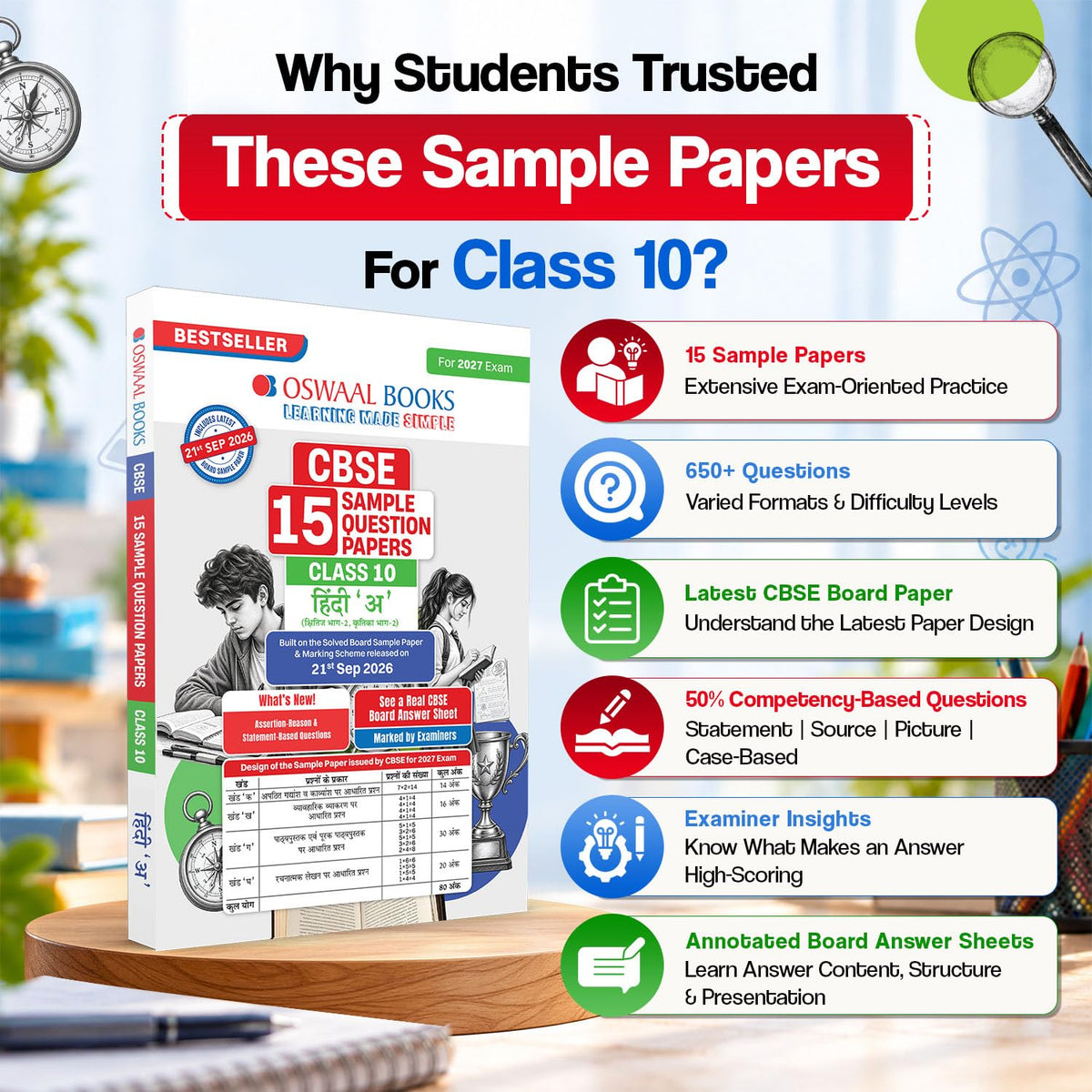 Oswaal CBSE 15 Sample Question Papers Class 10 Board Exam English Communicative 2026-27 based on latest CBSE SQP dated (21 Sep 2026) | New Questions Typologies With Oswaal AI