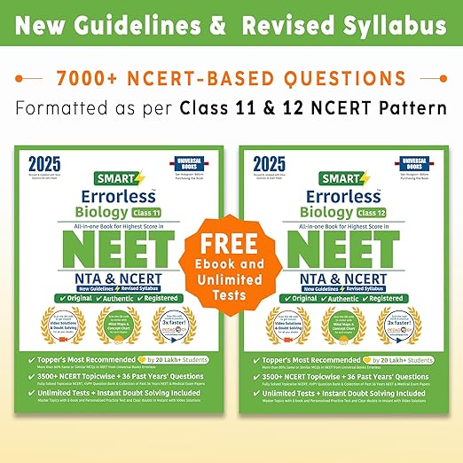 Smart Errorless Biology NEET Class 11 & 12 (2025) - NCERT Based | 7000+ NCERT & New Pattern Questions | 36 Past Years Papers | Revised Syllabus | Free E-Book, Unlimited Test - Universal Books