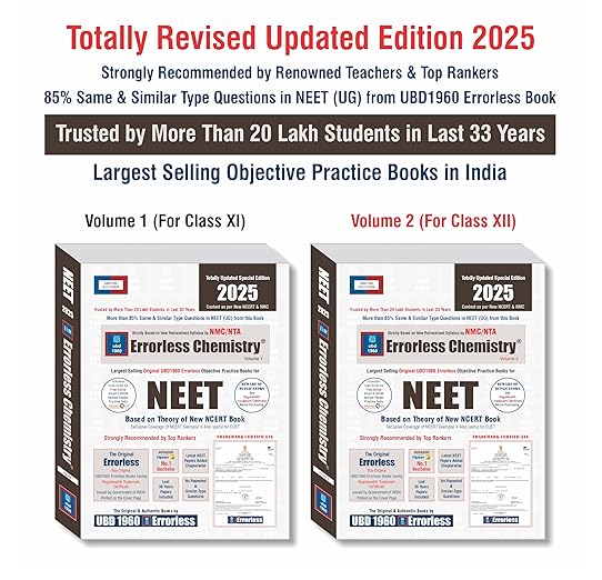 UBD1960 Errorless Chemistry for NEET as per NMC (Paperback+Smart E-book)Updated New Edition 2025 (2 volumes) Original Errorless Self Scorer Book with Trademark Certificate