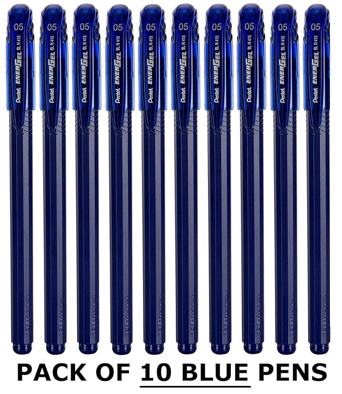 Pentel Energel 0.5 Roller Ball Pen Set - Pack of 10 (Blue) + 1 Pen free