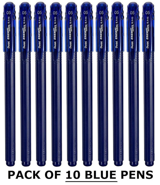 Pentel Energel 0.5 Roller Ball Pen Set - Pack of 10 (Blue) + 1 Pen free