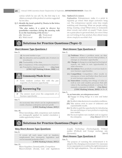 Oswaal CBSE Question Bank Chapterwise and Topicwise SOLVED PAPERS Class 12 Entrepreneurship For Exam 2026