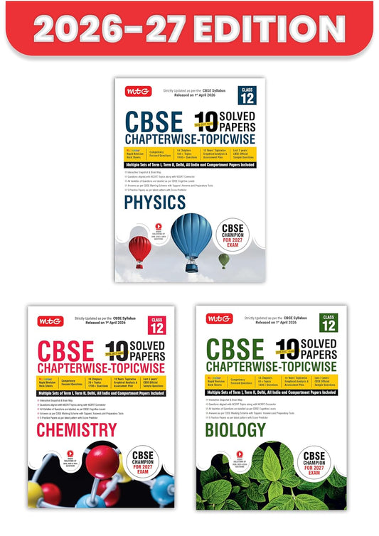 MTG CBSE Class 12 PYQs Book | 10 Years (2026-2017) Chapterwise Topicwise Solved Papers Class 12 Physics, Chemistry, Biology (Set of 3) - CBSE Champion ... | CBSE Sample Papers (As Per Latest Pattern)