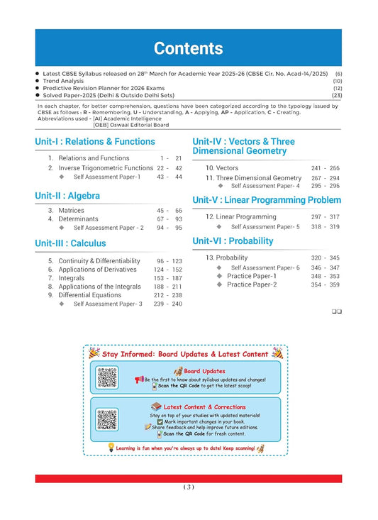 Oswaal CBSE Question Bank Chapterwise and Topicwise SOLVED PAPERS Class 12 Mathematics For Exam 2026