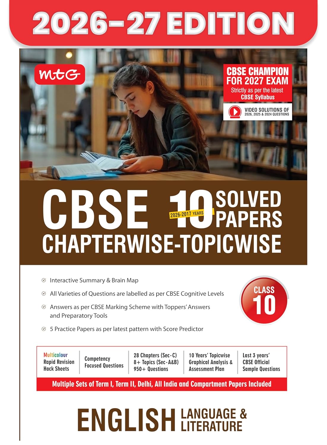 MTG CBSE Class 10 PYQs Book | 10 Years (2026-2017) Chapterwise Topicwise Solved Papers English Language & Literature - CBSE Champion For 2027 Exam | ... | CBSE Sample Paper (As Per Latest Pattern)
