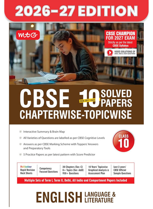 MTG CBSE Class 10 PYQs Book | 10 Years (2026-2017) Chapterwise Topicwise Solved Papers English Language & Literature - CBSE Champion For 2027 Exam | ... | CBSE Sample Paper (As Per Latest Pattern)