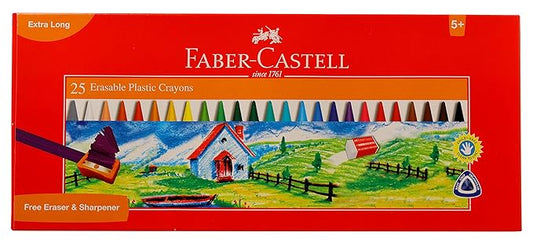 Faber-Castell Erasable Plastic Crayon Set - 110mm, Pack of 1 (Assorted)| 15 Colour