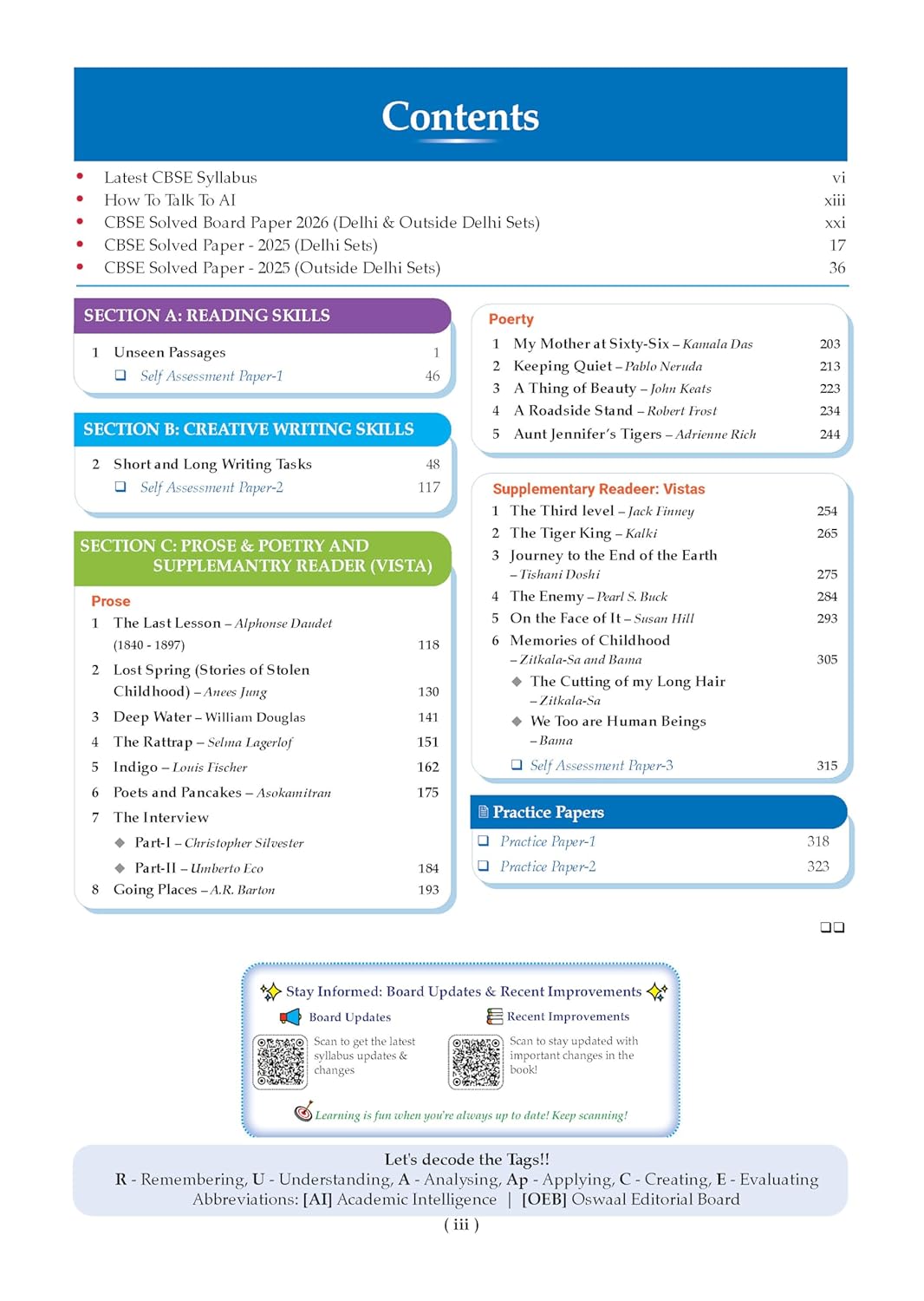 Oswaal CBSE Class 12 English Core Question Bank | Chapter & Topic-wise Solved Papers (2017–2026) | Based on Latest Syllabus (April 2026) | Includes 2026 Papers | For 2027 Exam