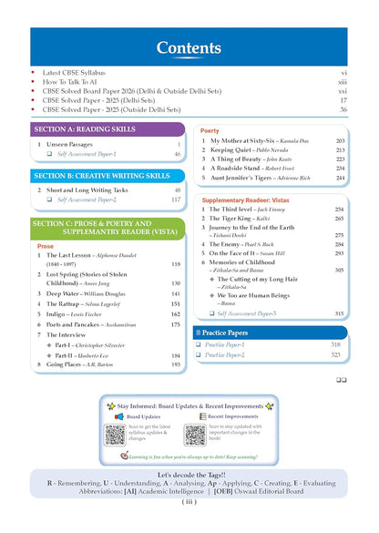 Oswaal CBSE Class 12 English Core Question Bank | Chapter & Topic-wise Solved Papers (2017–2026) | Based on Latest Syllabus (April 2026) | Includes 2026 Papers | For 2027 Exam