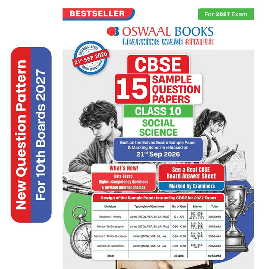 Oswaal CBSE 15 Sample Question Papers Class 10 Board Exam Social Science 2026-27 based on latest CBSE SQP dated (21 Sep 2026) | New Questions Typologies With Oswaal AI
