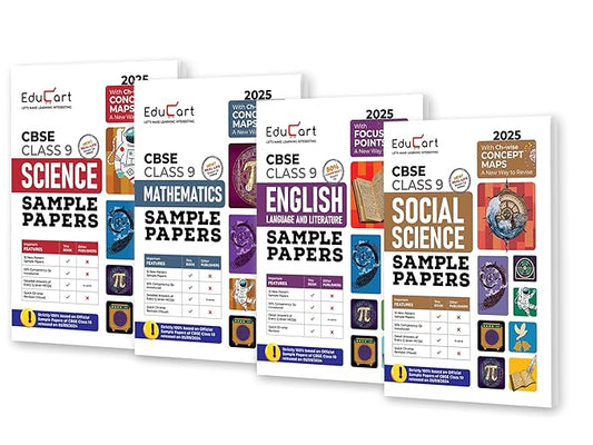 Educart CBSE Class 9 Sample Papers Bundle - Science, Maths, Social Science & English 2024-25 (Introducing Revision Maps) 2025