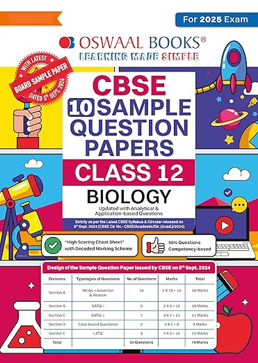 Oswaal CBSE Sample Question Papers Class 12 Biology (For 2025 Exam)