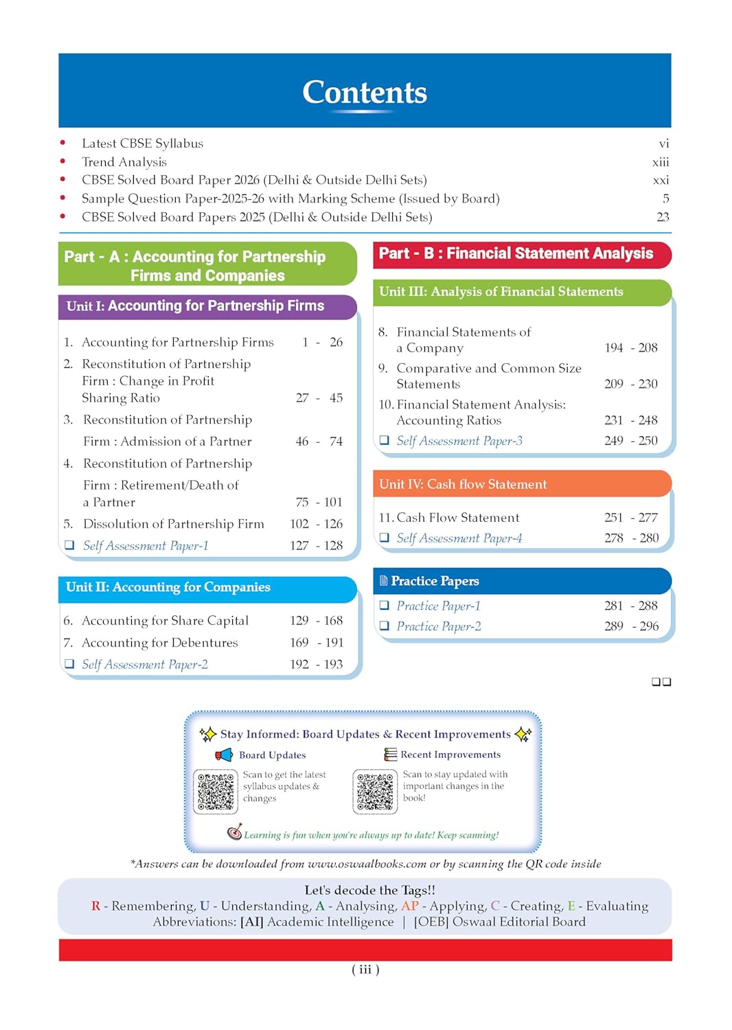Oswaal CBSE Class 12 Accountancy Question Bank | Chapter & Topic-wise Solved Papers (2017–2026) | Based on Latest Syllabus (April 2026) | Includes 2026 Papers | For 2027 Exam