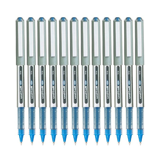 UNI-BALL Eye UB157 0.7mm Roller Ball Pen | Waterproof Pigment Ink | Lightweighted Sleek Body | Long Lasting Smudge Free Ink | School and Office stationery | Blue Ink, Pack of 12