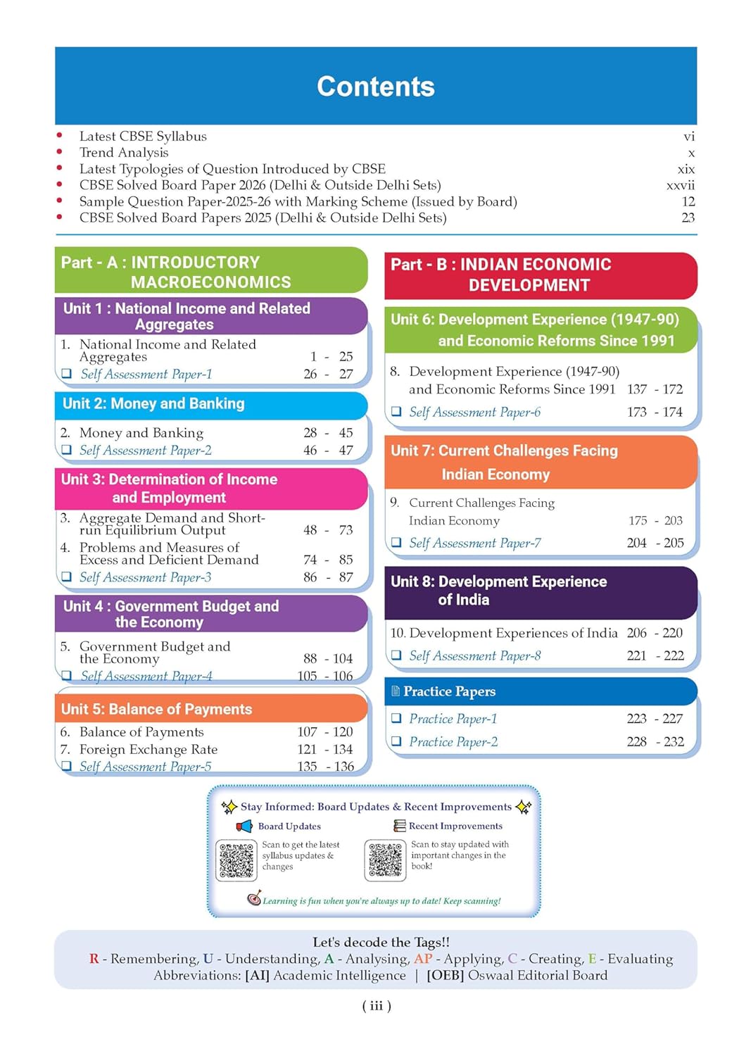 Oswaal CBSE Class 12 Economics Question Bank | Chapter & Topic-wise Solved Papers (2017–2026) | Based on Latest Syllabus (April 2026) | Includes 2026 Papers | For 2027 Exam