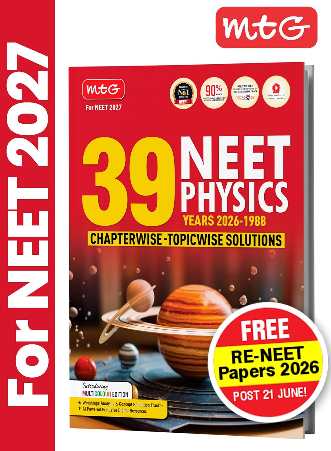 MTG NEET PYQ 39 Years Physics Book For 2026-2027 Exam | Chapterwise Topicwise Solved Question Papers | Free Video Solutions | AI Powered Digital Resource