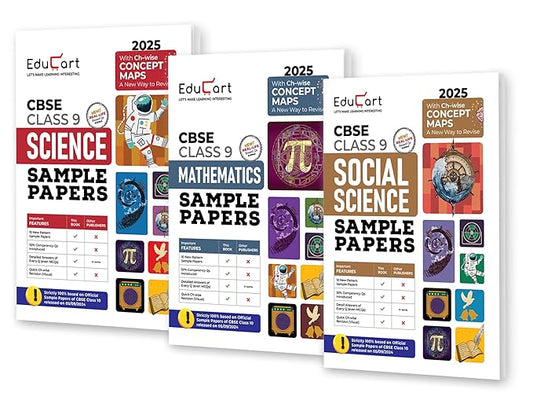 Educart CBSE Class 9 Sample Papers Bundle - Science, Maths & Social Science 2024-25 (Introducing Revision Maps) 2025