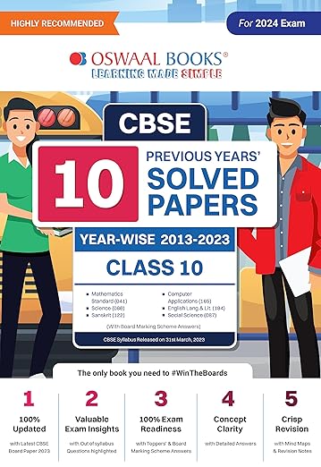 Oswaal CBSE 10 Previous Years Solved Papers, Class 10 (Mathematics Standard, Science, Sanskrit, Computer Applications, English Lang. & Lit. & Social Science) (For 2025 Exam) 